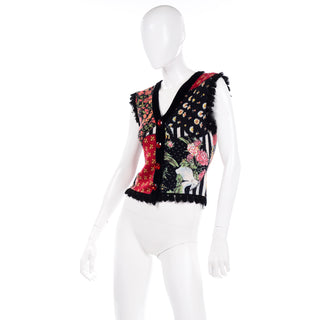 Vintage Moschino Patchwork Vest w Red Buttons w Heart on Back