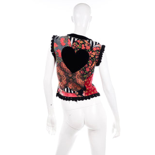Vintage Moschino Patchwork Vest w Red Buttons Heart Back