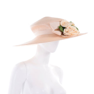 Vintage Straw Hat with Large Flowers and Bow
