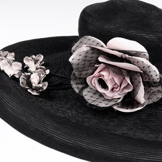 Vintage Frank Olive Wide Brim Hat roses