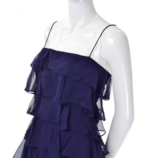 Fred Perlberg Originals Blue Silk Chiffon Ruffled Tiered Vintage Dress W Shawl