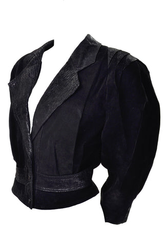 Statement sleeves black suede 1980's vintage jacket