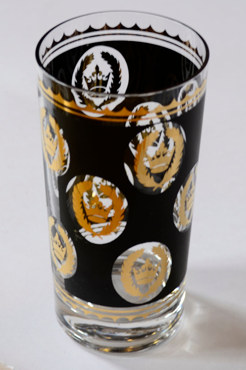 Vintage Clear Glass Black Pyramid Drinking Glasses Mid Century Drinkware  Modern