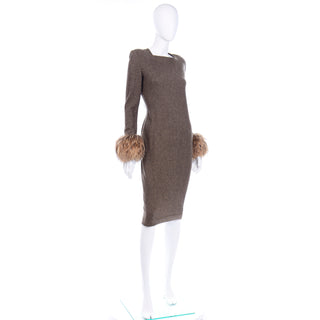 Gai Mattiolo Deadstock Fur Trimmed Wool Vintage Dress and Wrap Medium Large