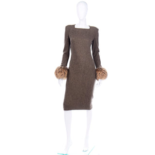 Gai Mattiolo Deadstock Fur Trimmed Wool Vintage Dress and Wrap M/L