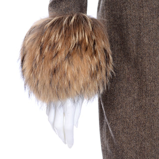 Gai Mattiolo Deadstock Fur Trimmed Wool Vintage Dress and Wrap marmot