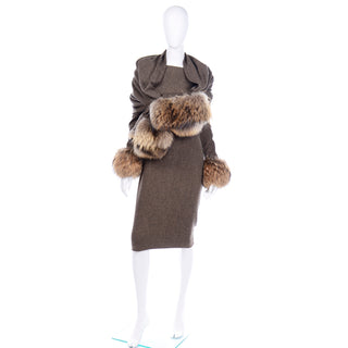 Rare Gai Mattiolo Deadstock Fur Trimmed Wool Vintage Dress and Wrap