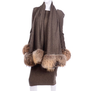 Unworn Gai Mattiolo Deadstock Fur Trimmed Wool Vintage Dress and Wrap
