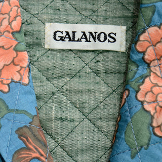 1970s Galanos Numbered Blue Floral Silk Chiffon 2pc Dress & Quilted jacket couture