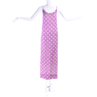 James Galanos Purple Polka Dot Silk Pleated Dress w Silver Sequins