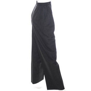 Minimalist style Galanos gray wool two piece outfit with a tunic top and trouser pants Small