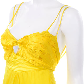 Gattinoni Yellow Gown Vintage Dress with Pearlescent Stone