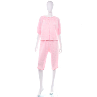 1960s Gaymode Pink Quilted Cropped Pants and Jacket Pajama Set