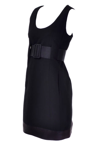 1960s Geoffrey Beene Black Sleeveless Dress with Wide Belt