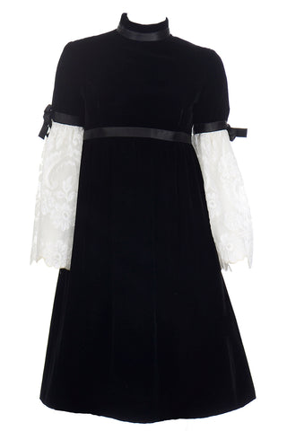 Rare Geoffrey Beene Vintage Black Velvet Dress w Lace Poet Sleeves