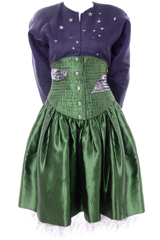 Geoffrey Beene Vintage Green High Waisted Skirt & Blue Star Top 2 pc Dress
