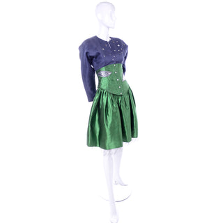 Geoffrey Beene Vintage Green High Waisted Skirt & Blue Star Top 2 pc Dress Rare designer vintage