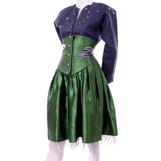 Very Rare Geoffrey Beene Vintage Green High Waisted Skirt & Blue Star Top 2 pc Dress