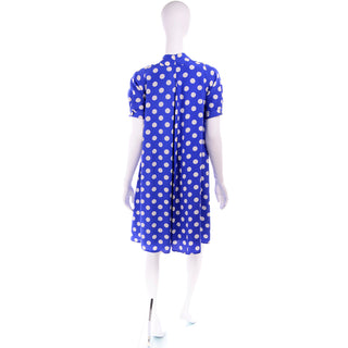 Blue & White Polka Dot Silk Geoffrey Beene Vintage Designer Dress