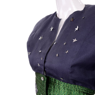 Geoffrey Beene Vintage Green High Waisted Skirt & Blue Star Top 2 pc Dress American Designer Original