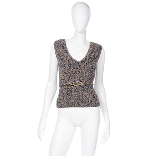 Vintage Geoffrey Beene Wool Knit Sleeveless Sweater With Belt American designer vintage