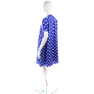 Blue & White Polka Dot Tent Style Silk Geoffrey Beene Vintage Dress