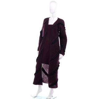 F/W 1999 Geoffrey Beene Vintage Burgundy Alpaca Coat & Strapless Dress