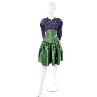 Rare Geoffrey Beene Vintage Green High Waisted Skirt & Blue Star Top 2 pc Dress