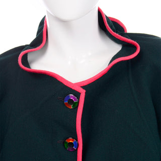 Vintage Green Geoffrey Beene Coat With Pink Red Trim buttons