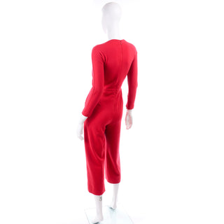 80s Vintage Geoffrey Beene Red Jumpsuit With Gold Embroidery