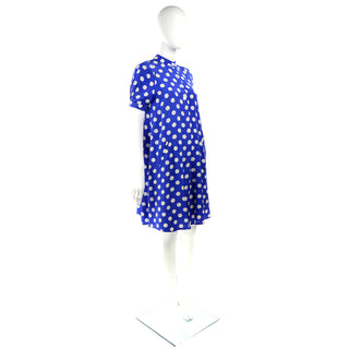 Geoffrey Beene Blue & White Polka Dot Silk Vintage Dress