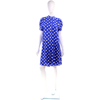 Blue & White Polka Dot Silk Geoffrey Beene Vintage Dress