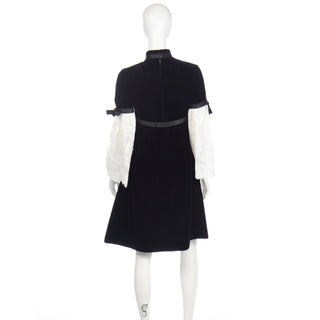 1960's Rare Geoffrey Beene Vintage Black Velvet Dress w Lace Poet Sleeves & Empire waist