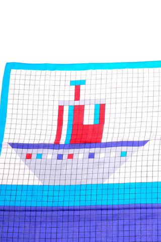 Lego Like Geoffrey Beene Vintage Blue Red & White Oversized Cotton Ship Scarf