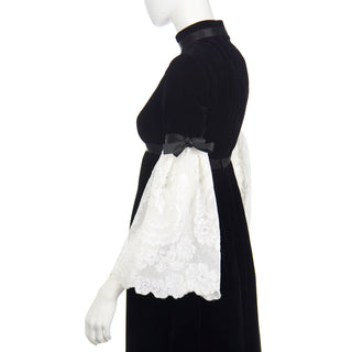 Rare Geoffrey Beene Vintage Black Velvet Dress w Lace Poet Sleeves 1960s Mod