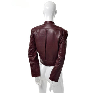 Pleated back Geoffrey Beene mandarin collar 1990's vintage leather jacket