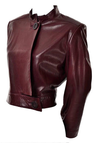 Geoffrey Beene cordovan lambskin leather cropped motorcycle jacket