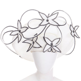 2000s George Zamau'l Couture Vintage Black & White Rhinestone Hat flowers