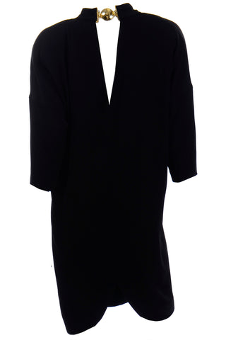 1980s Gianfranco Ferre Vintage Black Evening Dress W Low V Back