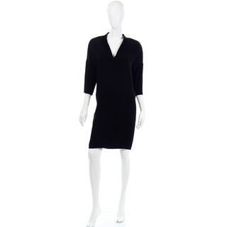 1980s Gianfranco Ferre Vintage Black Evening Dress W Low V Back 3/4 length sleeves
