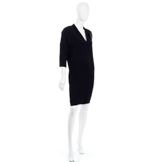 1980s Gianfranco Ferre Vintage Black Evening Dress W Low V Back gold buckle clasp