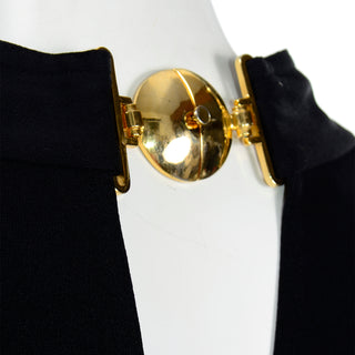 1980s Gianfranco Ferre Vintage Black Evening Dress W Low V Back with unique gold clasp