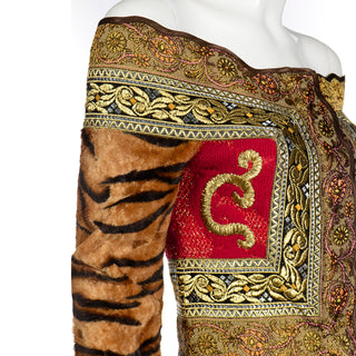 1989 Gianfranco Ferre Deadstock Vintage Tiger Stripe Off Shoulder Top Embroidery Tapestry