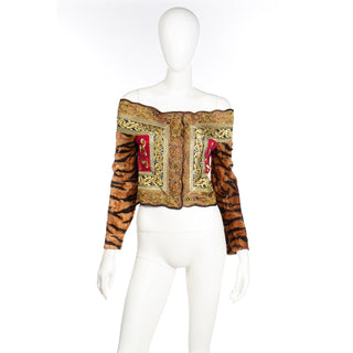 1989 Gianfranco Ferre Deadstock Vintage Faux Tiger Fur Off Shoulder Top