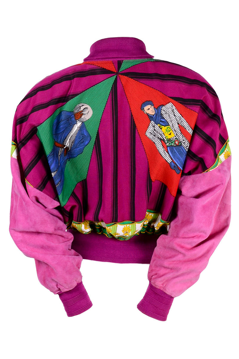 Vintage Gianni Versace Reversible Bomber Jacket Pink Suede Blue