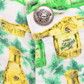 Vintage Versace Jeans Couture Yellow Jeans Perfume Bottle Green Ivy Print Pants