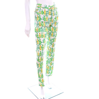 Vintage Versace Jeans Couture Yellow Jeans Perfume Bottle Green Ivy Print Pants