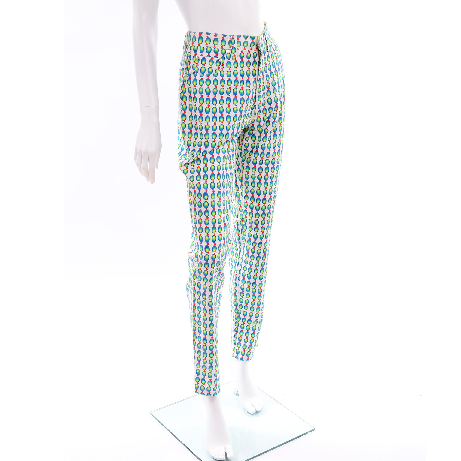 1990s Versace Jeans Couture Stylized Olive Print Pants Size 29 – Modig