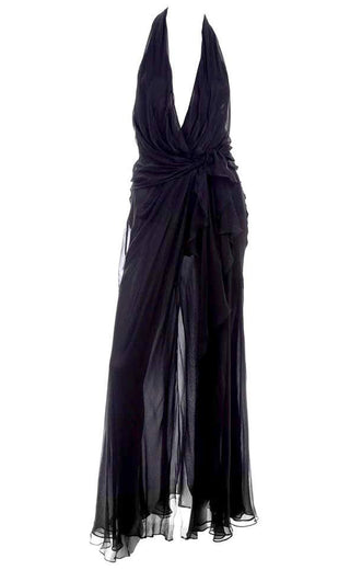 1990s Gianni Versace Sheer Black Silk Chiffon Halter Evening Dress