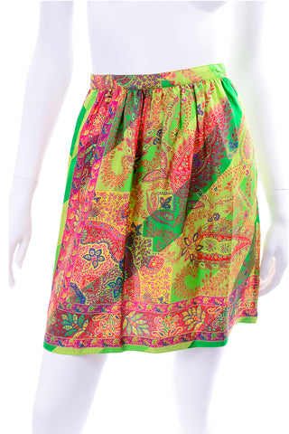 1990s Gianni Versace Red, Green, Yellow Scarf Print Mini Skirt